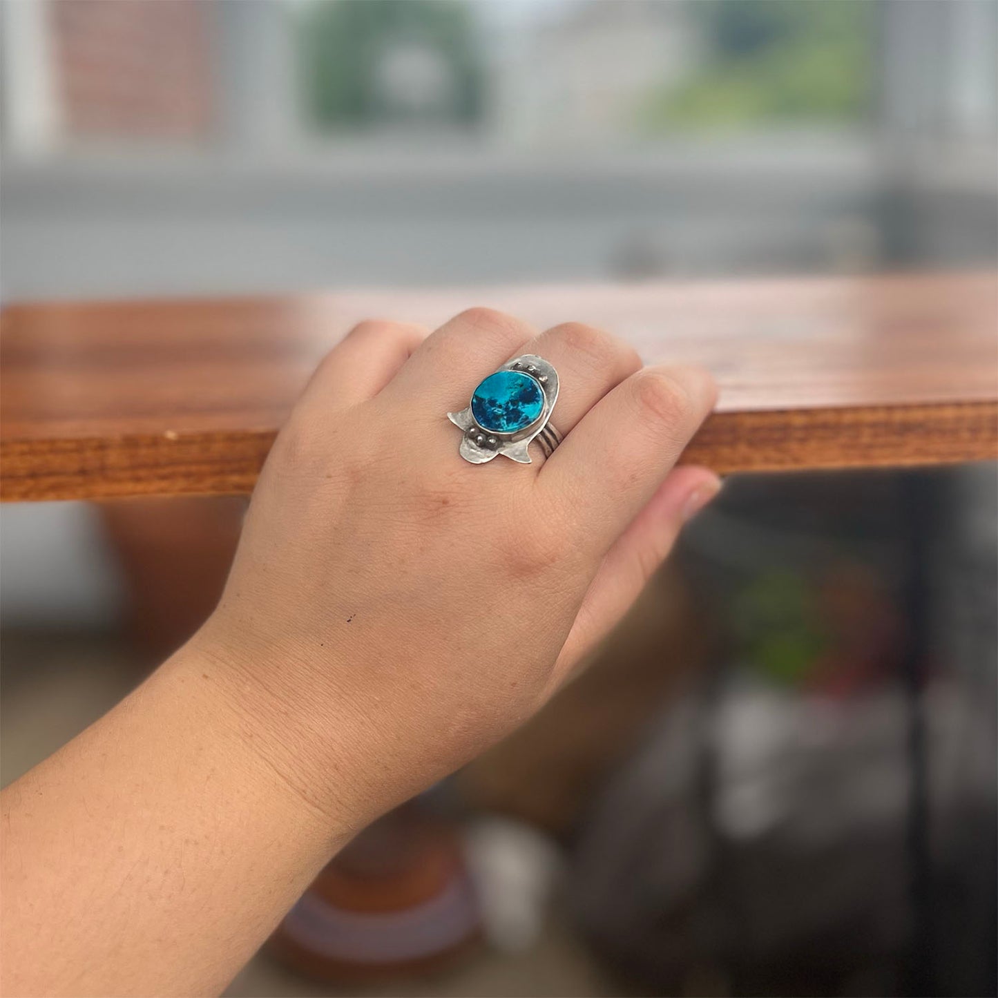 Shattuckite Chamsa Ring