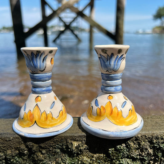 Blue/Yellow Candle Holder (2)