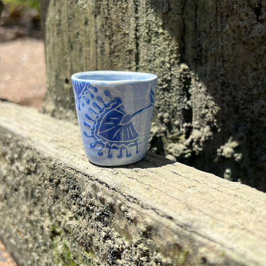 Blue Sgraffito Shot Glass