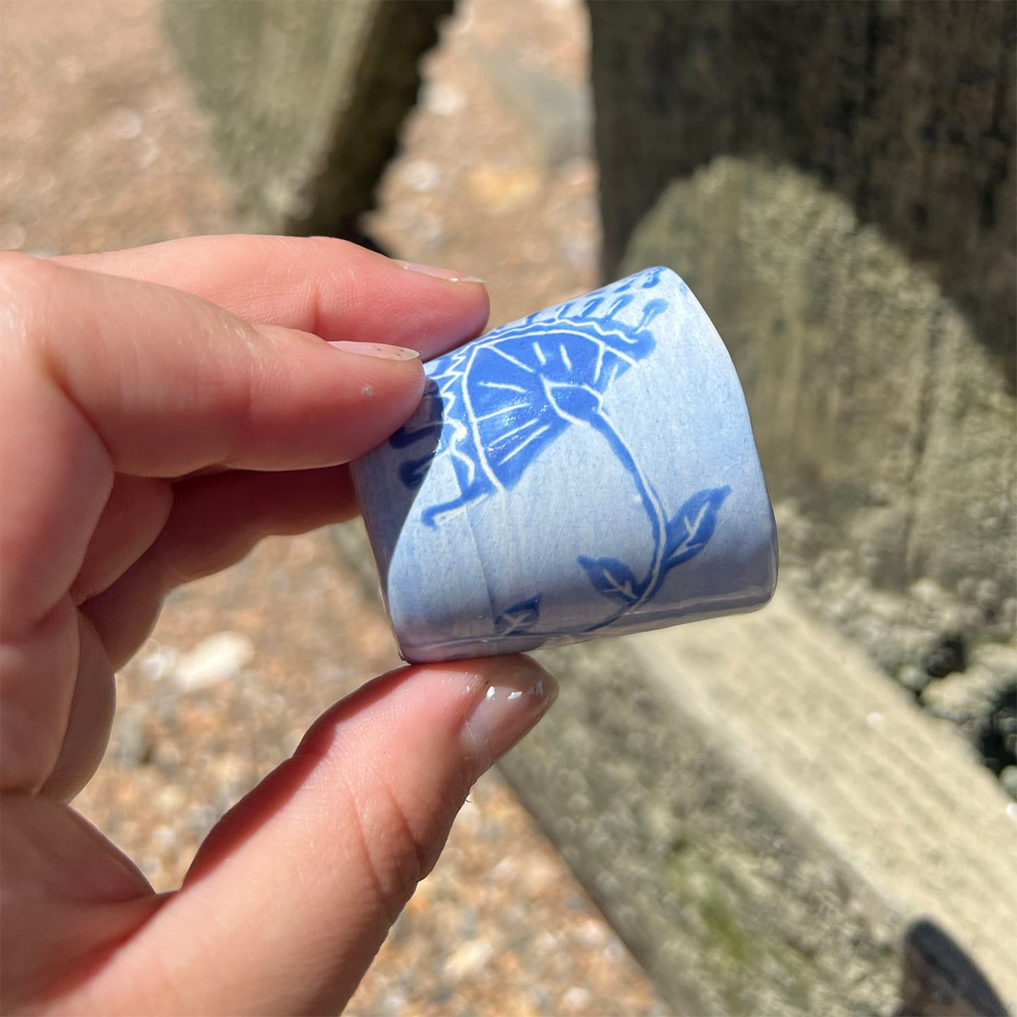 Blue Sgraffito Shot Glass