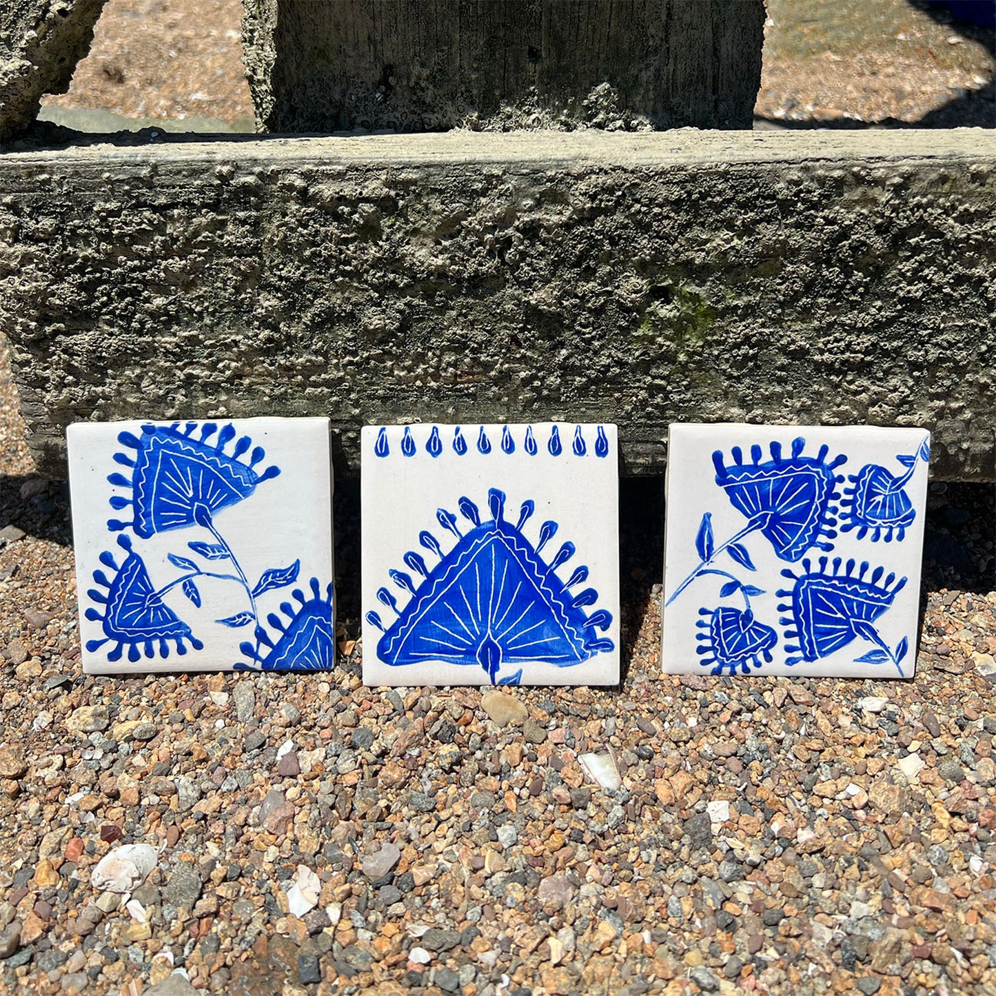 Blue Sgraffito Coaster Set